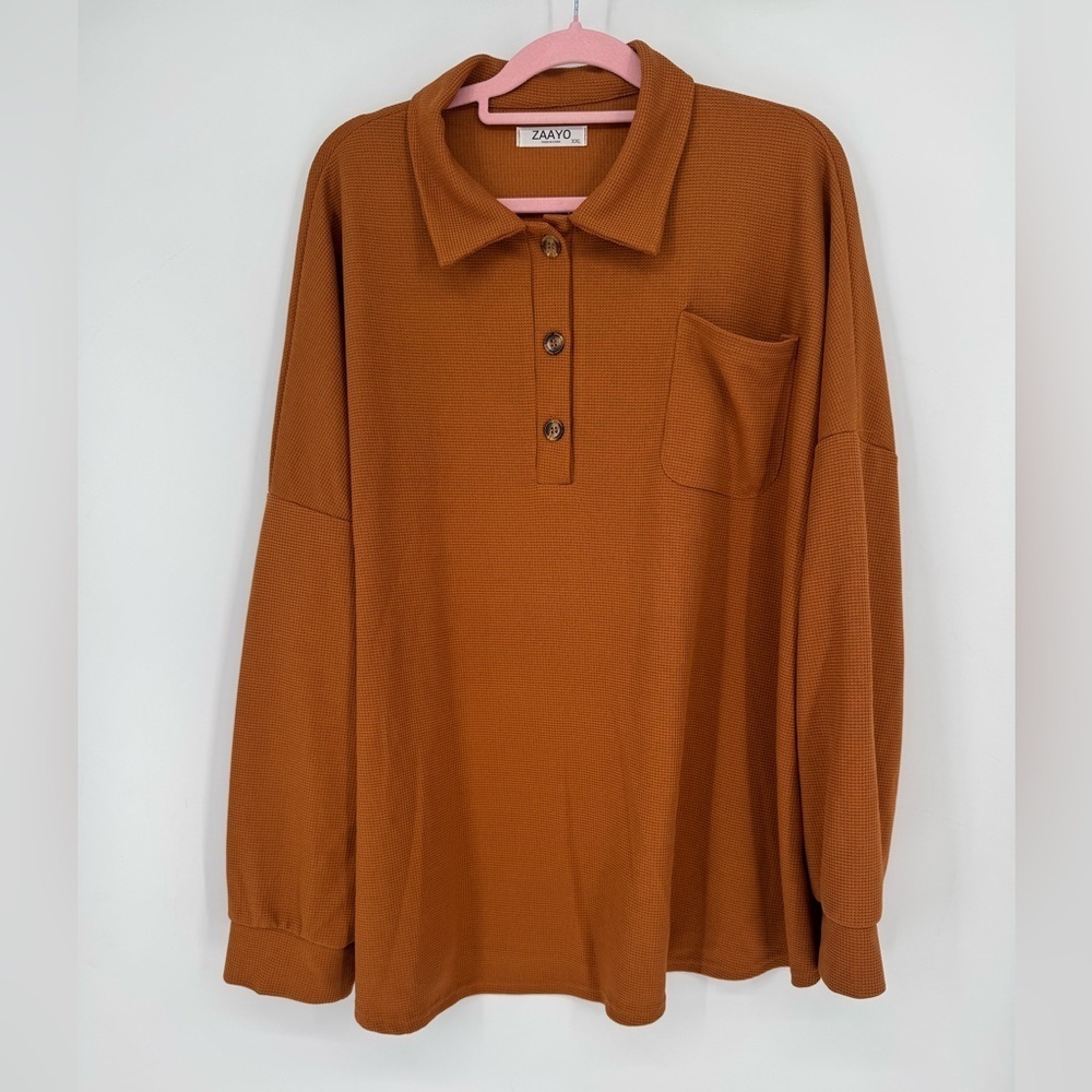Zaayo Women's Orange/Brown Waffle Knit Fall Neutral Long Sleeve Sweater Size XXL